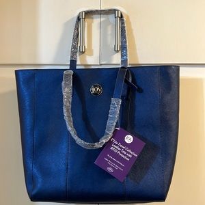 Joy Mangano Leather Tote with RFID, E*lite Travel Collection, New with Tags Blue